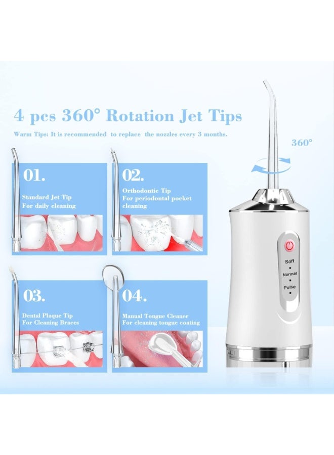 Wireless Oral Irrigator, Cordless Water Dental Floss for Teeth with 3 Modes & 4 Replacement Nozzles, Interdental Cleaner Rechargeable with Removable 230 ml Water Tank for Home, Travel, Shower (White) - Image 3